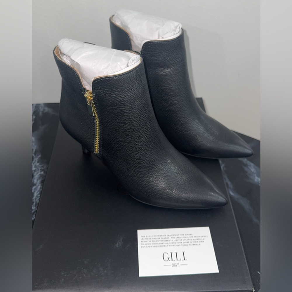 G.l.L.I. Gailee Black Leather Pointed Ankle Booties Short Boots Size 5 AUTHENTIC - Picture 8 of 9